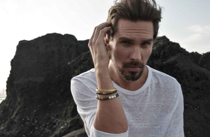 Magnesit Kaffee Jaspis Armreif Gold gehämmert