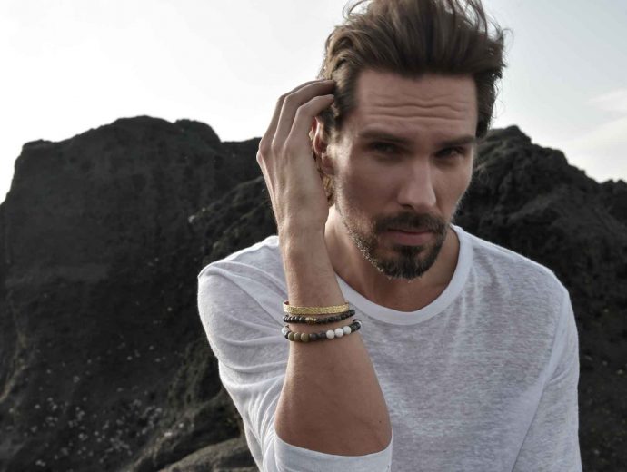 Magnesit Kaffee Jaspis Armreif Gold gehämmert